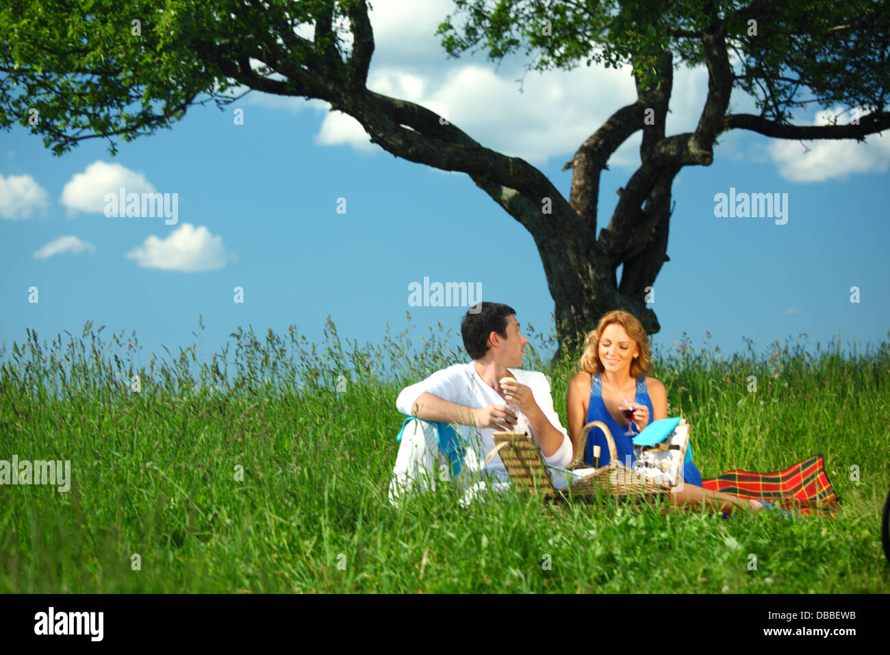 man and woman on picnic in green grass Stock Photo - Alamy