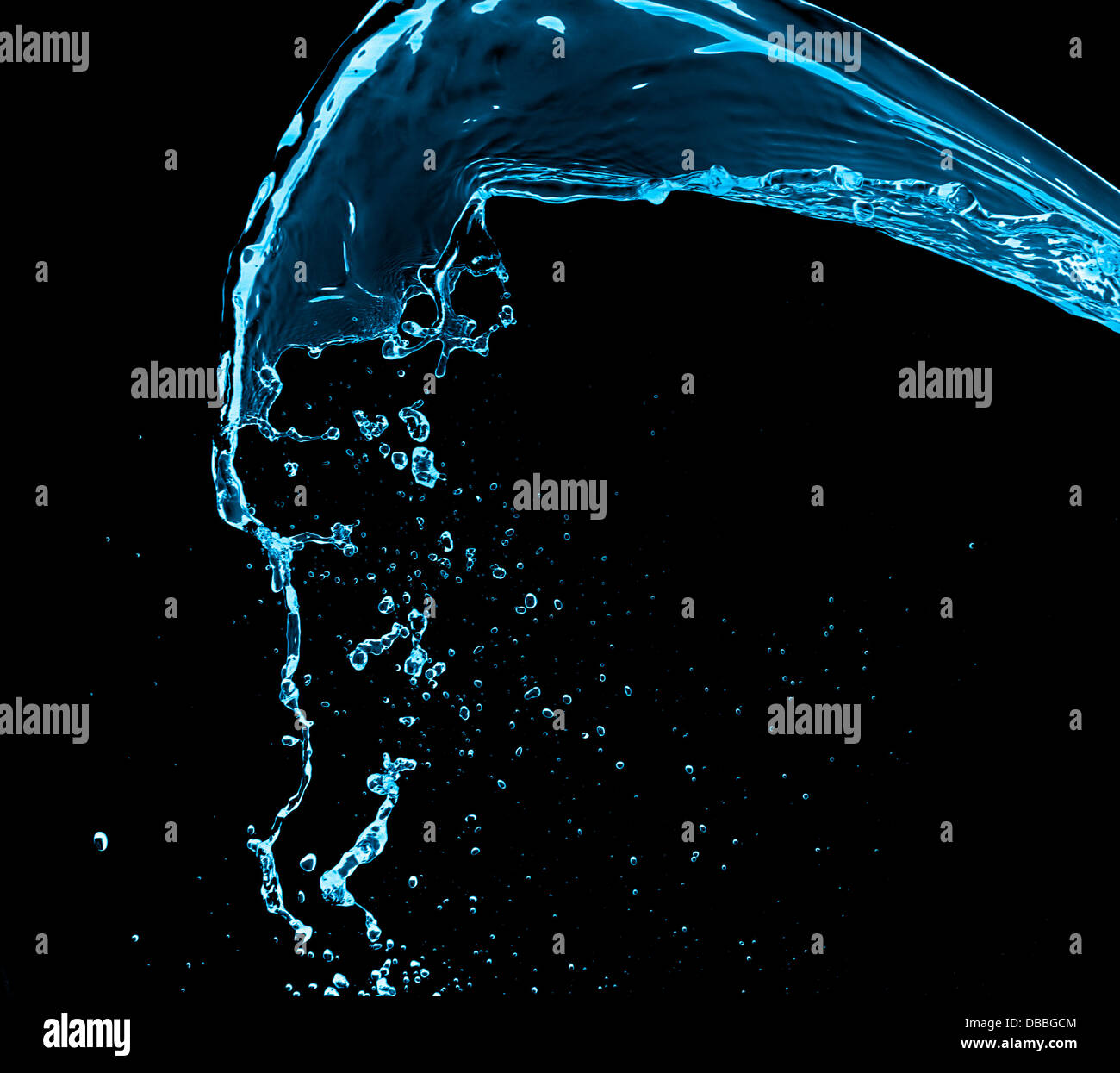 Blue water splash isolated on black background Stock Photo