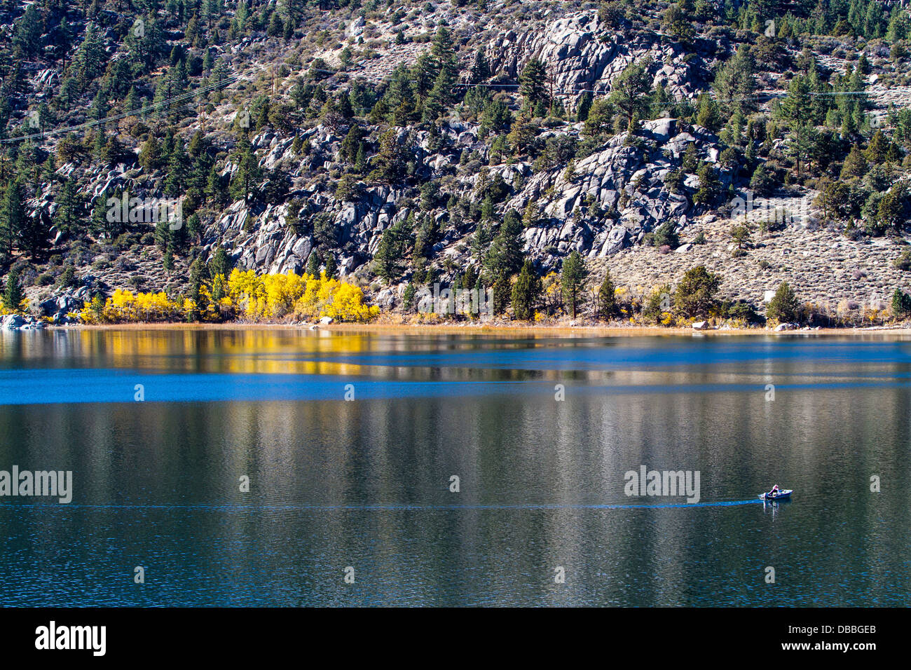 A boat on June Lake in June Lake California in the fall of 2012 Stock