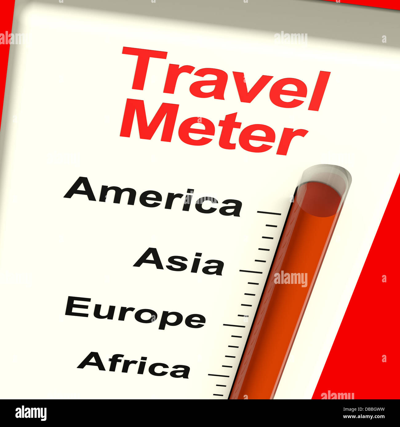 Travel Meter Showing America Asia And Europe Stock Photo