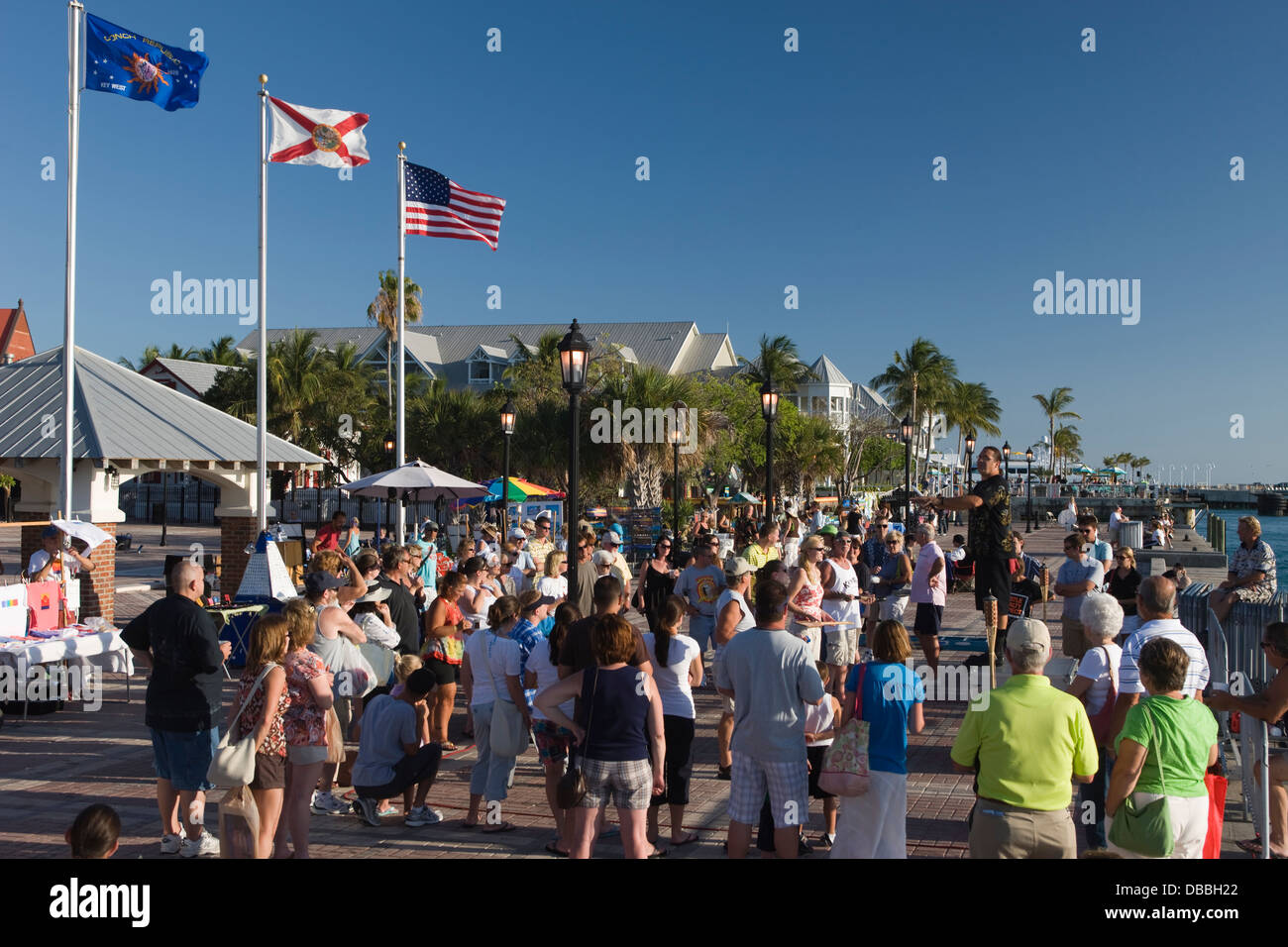 STREET PERFORMANCE MALLORY SQUARE OLD TOWN HISTORIC DISTRICT KEY WEST FLORIDA USA Stock Photo