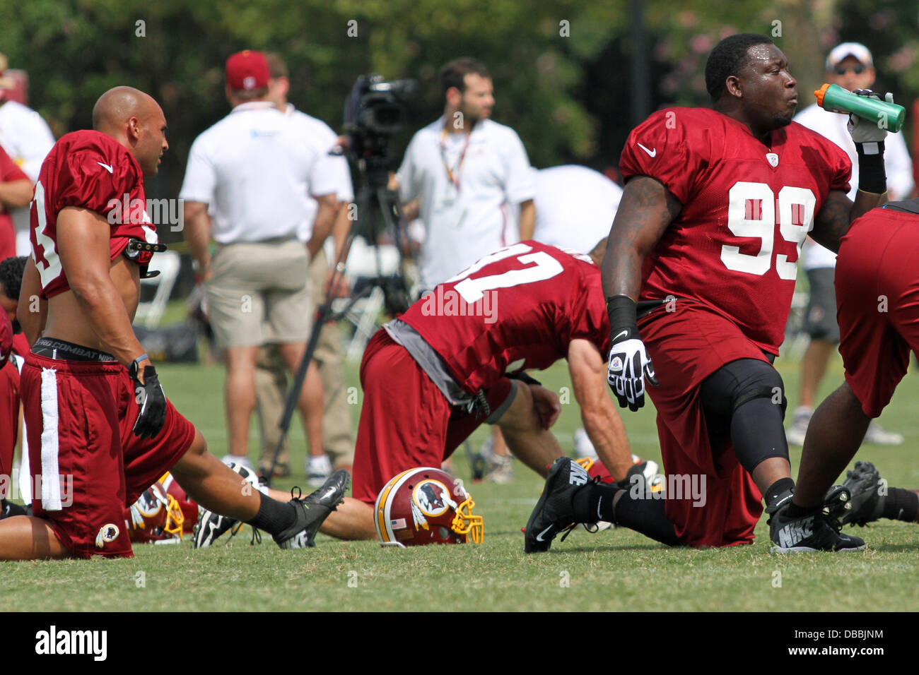 Richmond, Virginia, USA. 27th July, 2013. July 27, 2013: Washington Redskins #99 Jarvis Jenkins is out on the practice field a day after being suspended for performance enhancing drug use at the Bon Secours training facility in Richmond, Virginia. Daniel Kucin Jr./ CSM/Alamy Live News Stock Photo