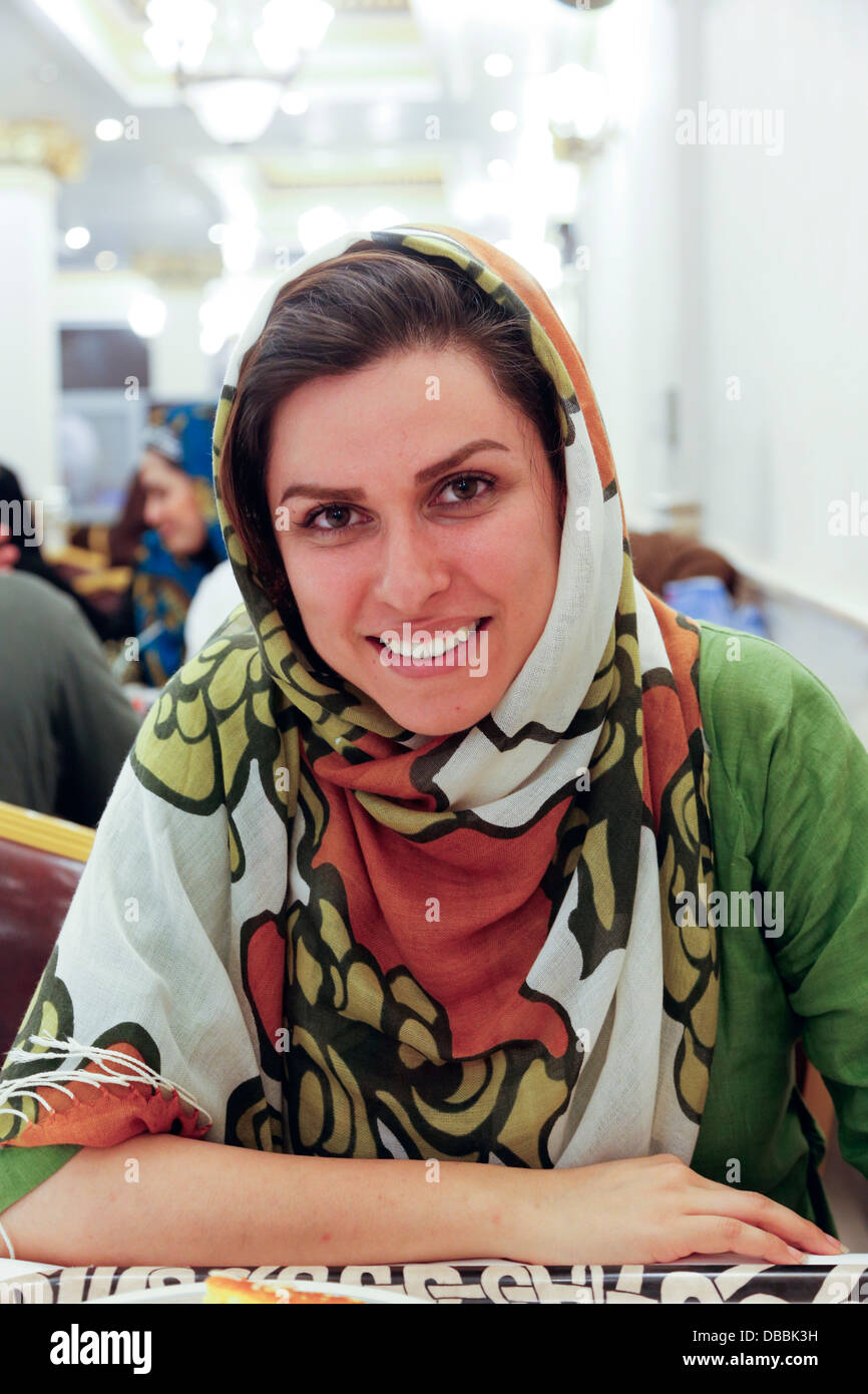 fashionable Iranian woman at Hani self service restaurant, Tehran, Iran Stock Photo