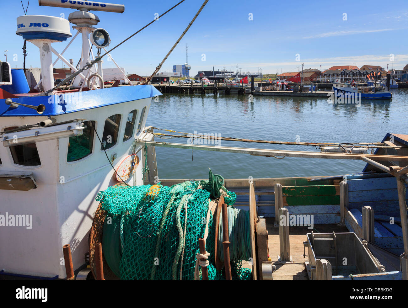 Fishing boat in port on the west coast at Hvide Sande, Central Jutland, Denmark, Scandinavia Stock Photo