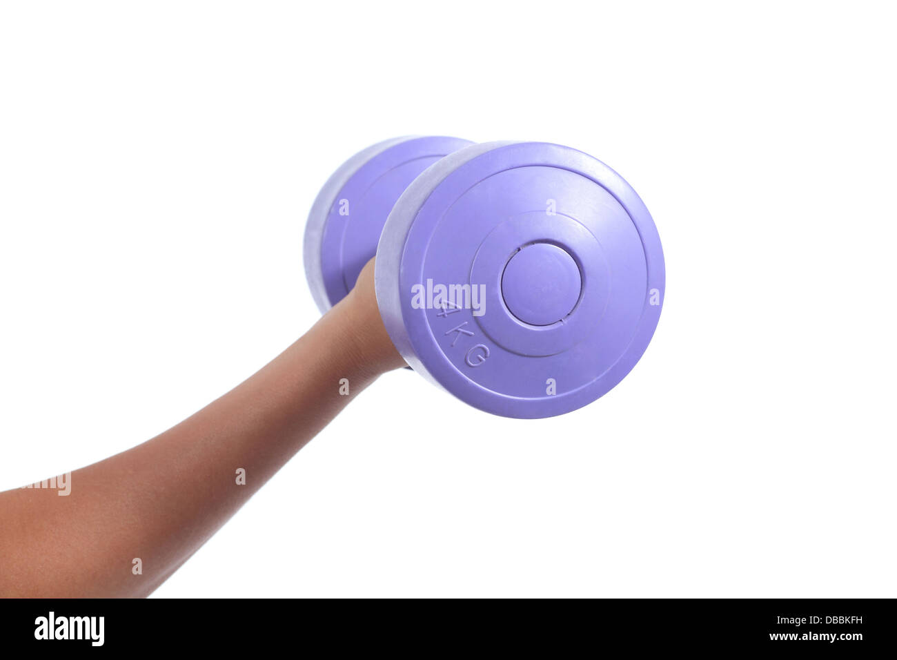 Woman hand doing weights lifting with a dumbbell isolated on a white