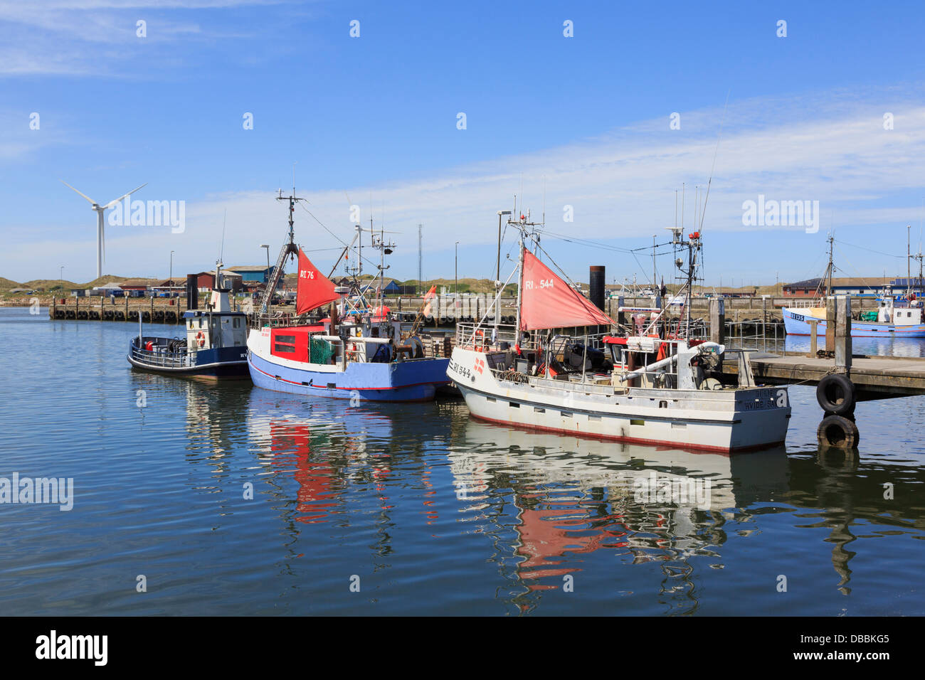 Fishing boats moored in port on the west coast at Hvide Sande, Central Jutland, Denmark, Scandinavia Stock Photo