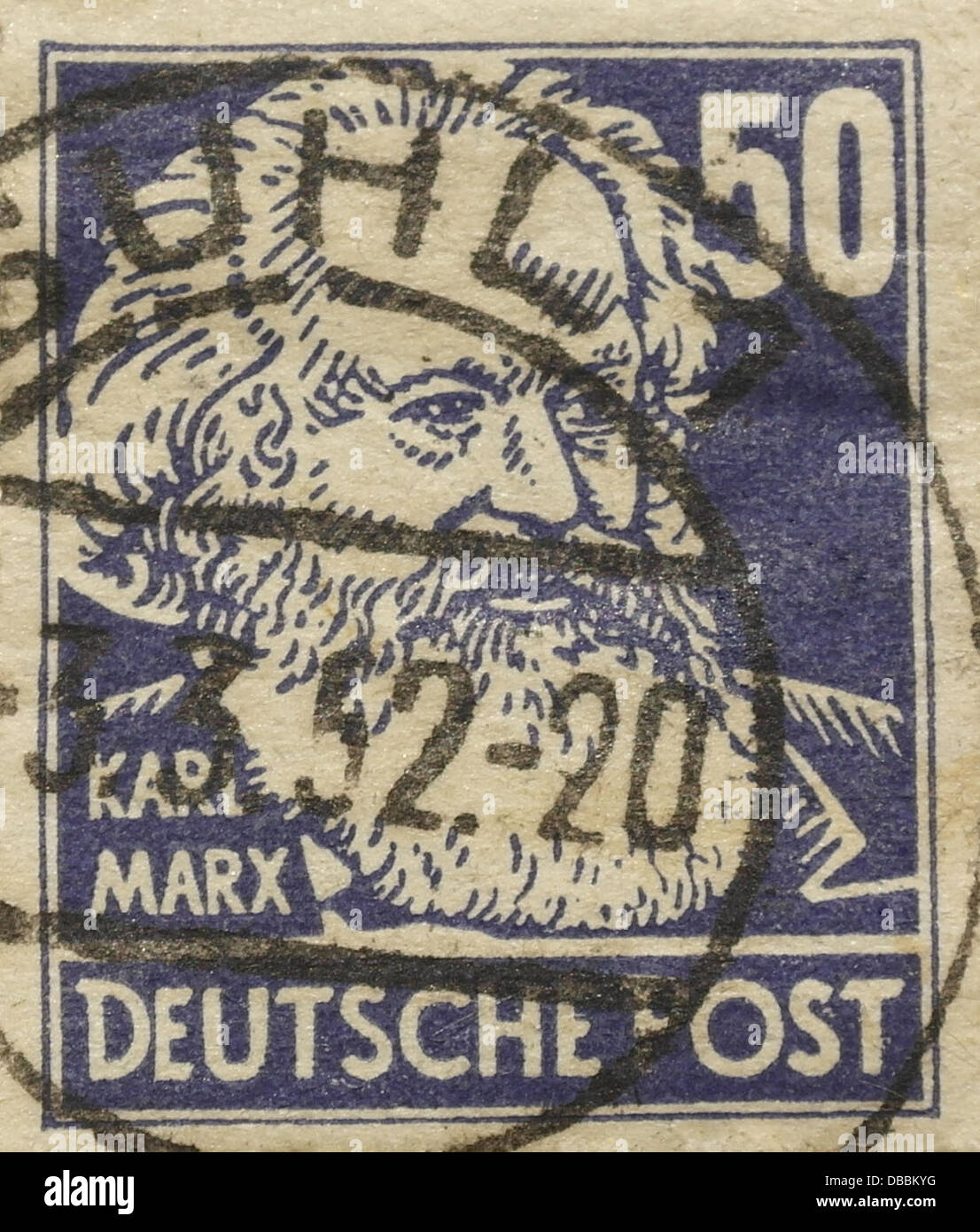 Postage stamp: Deutsche Post, 1948, Posthorn band on 2 Pfennig, stamped  Stock Photo - Alamy