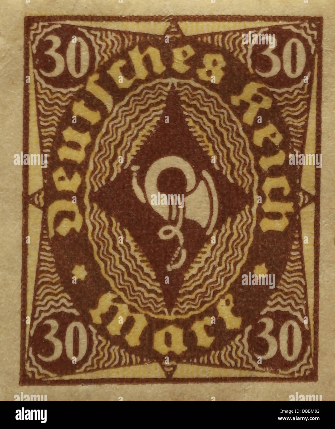 Brown 30 marks postal-horn Weimar Republic postage stamp, issued Germany,  1921 Stock Photo - Alamy
