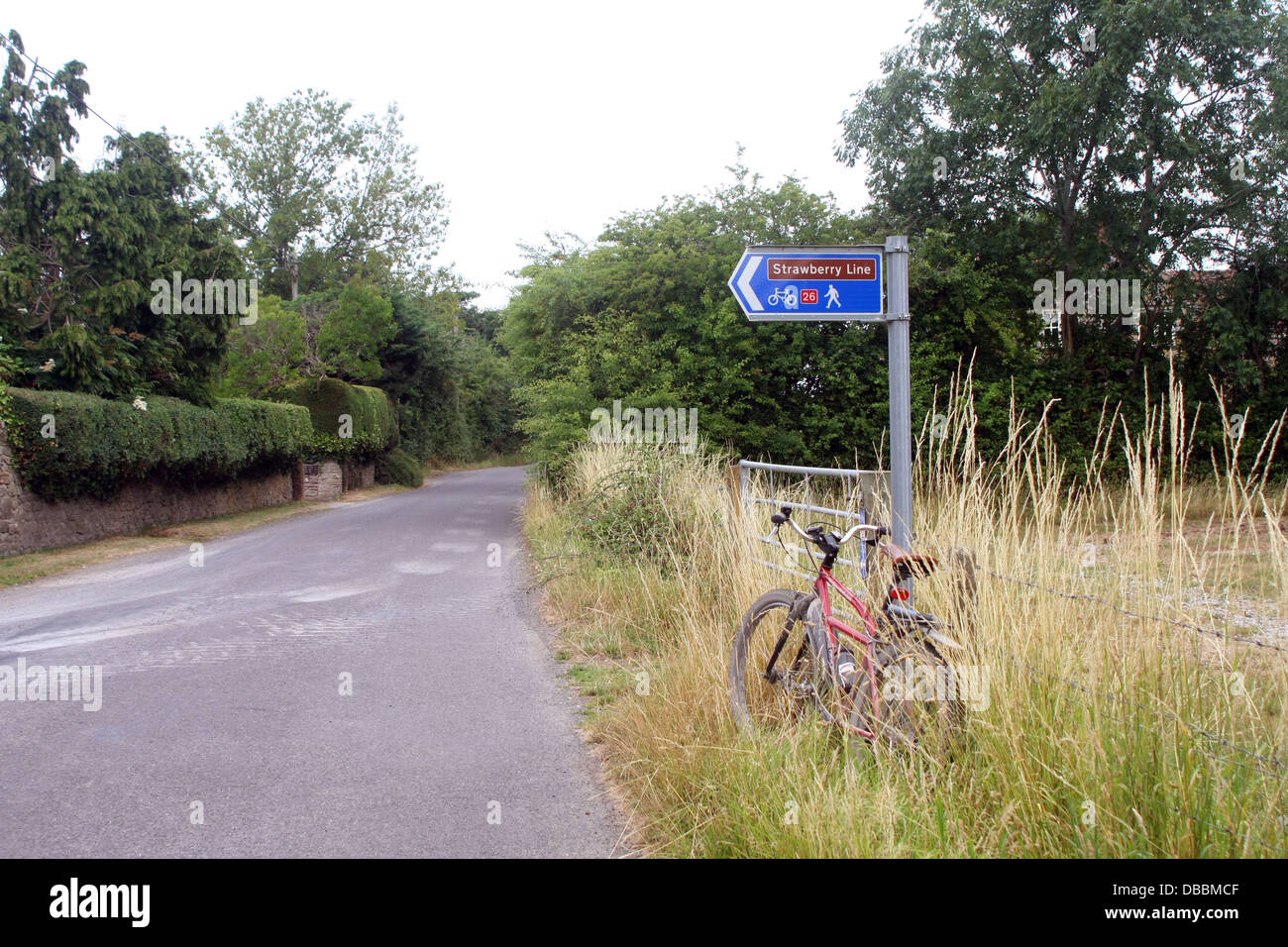 Signs on the Strawberry Line, national cycle network 26, July 2013 Stock Photo