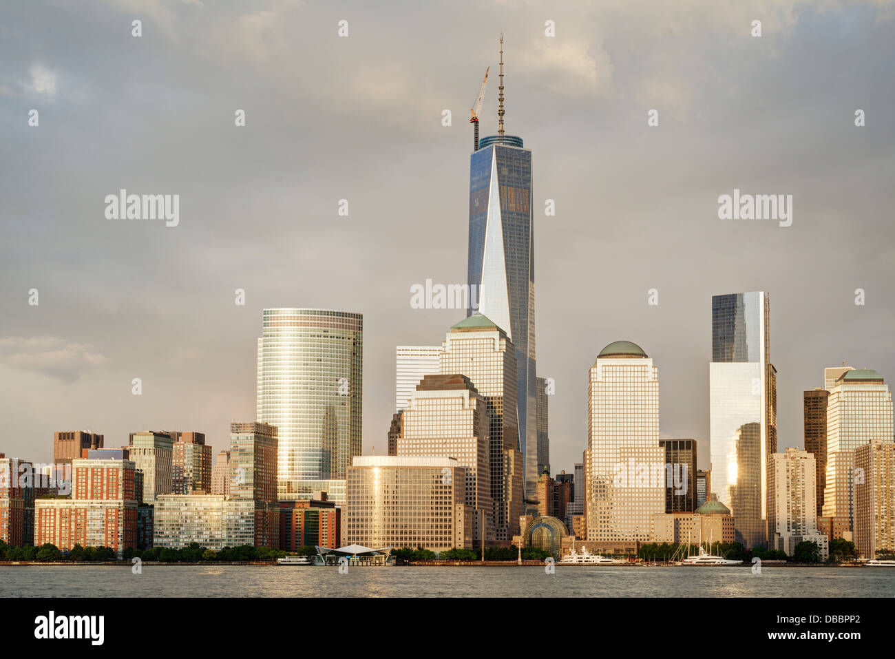 New York City at Golden Hour with Modern Architecture. Stock Photo