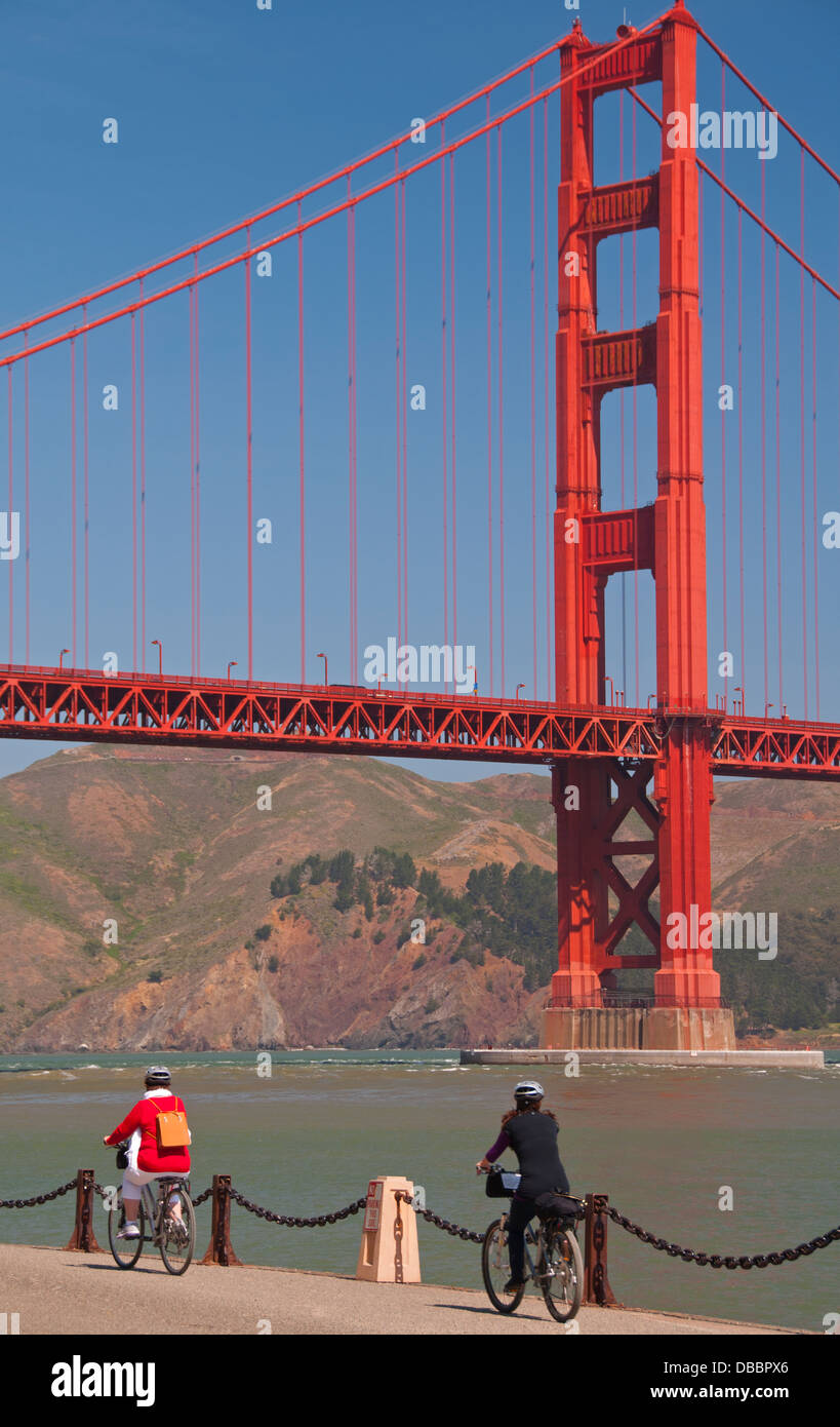 Bicyclists on the Golden Gate Promenade, San Francisco, California Stock Photo