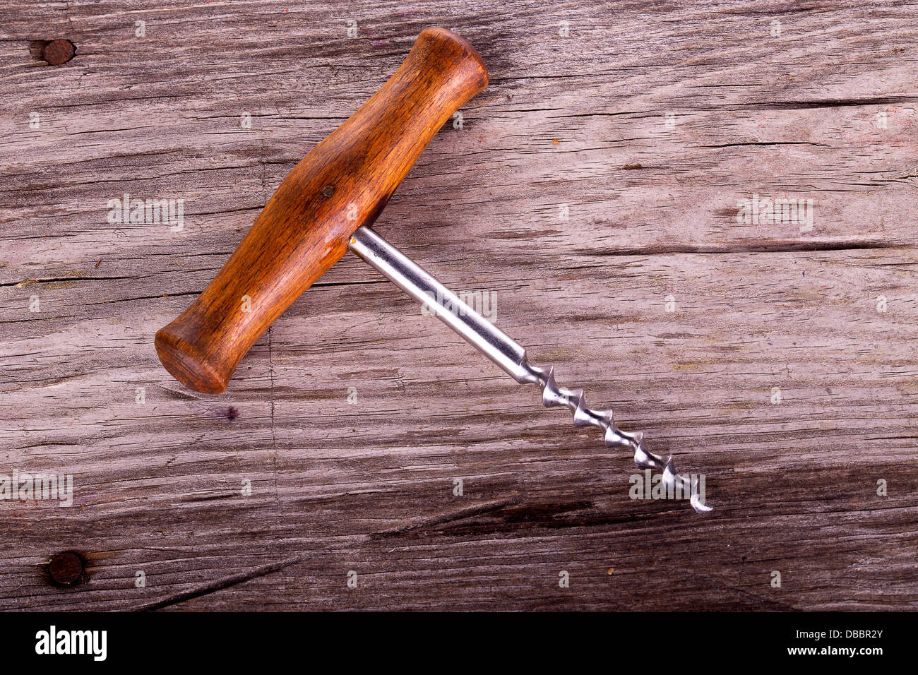 old vintage wooden Corkscrew on a macro background Stock Photo - Alamy