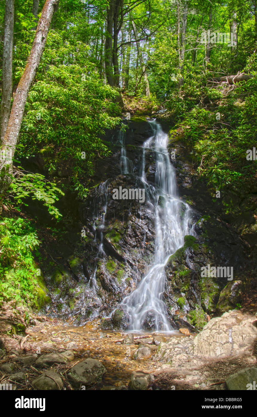 high dynamic range image of Cataract falls waterfall in Great Smoky Mountains National Park Stock Photo