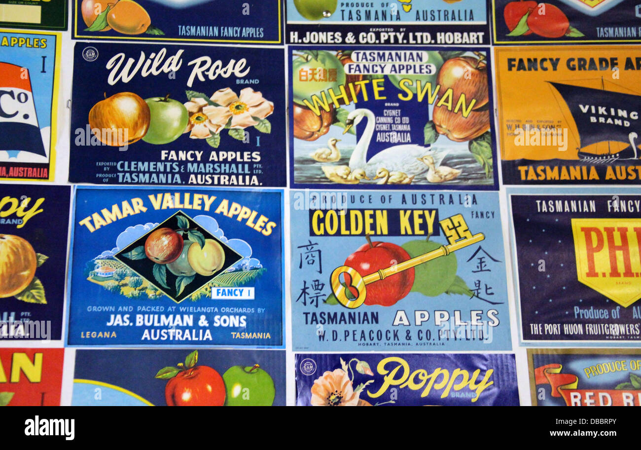 Apple Packaging on display at the Apple Museum at Grove in Tasmania