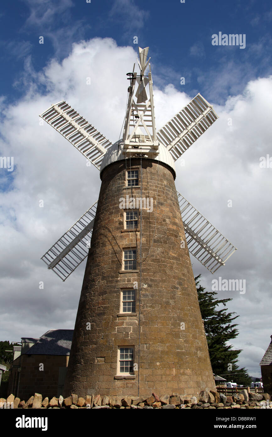 Callington Mill in the Tasmanian town of Oatlands which was built in 1837 by John Vincent and is in perfect working order . Stock Photo