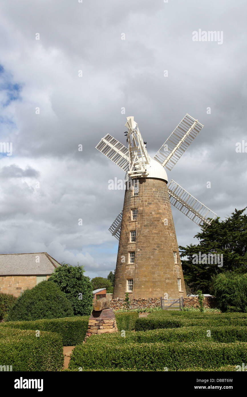 Callington Mill in the Tasmanian town of Oatlands which was built in 1837 by John Vincent and is in perfect working order . Stock Photo