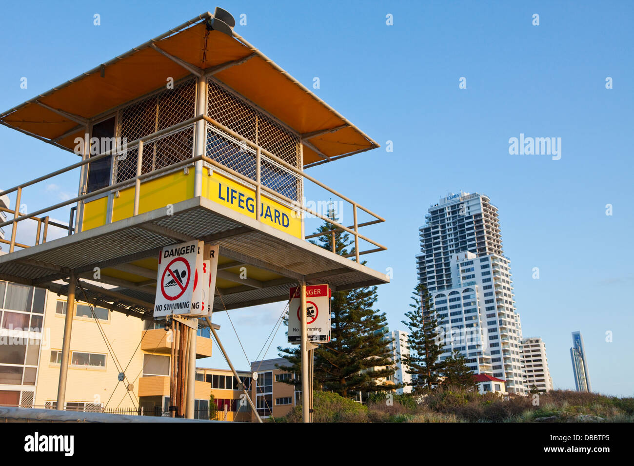 Lifeguard tower overlooking the beach at Surfers Paradise, Gold Coast, Queensland, Australia Stock Photo