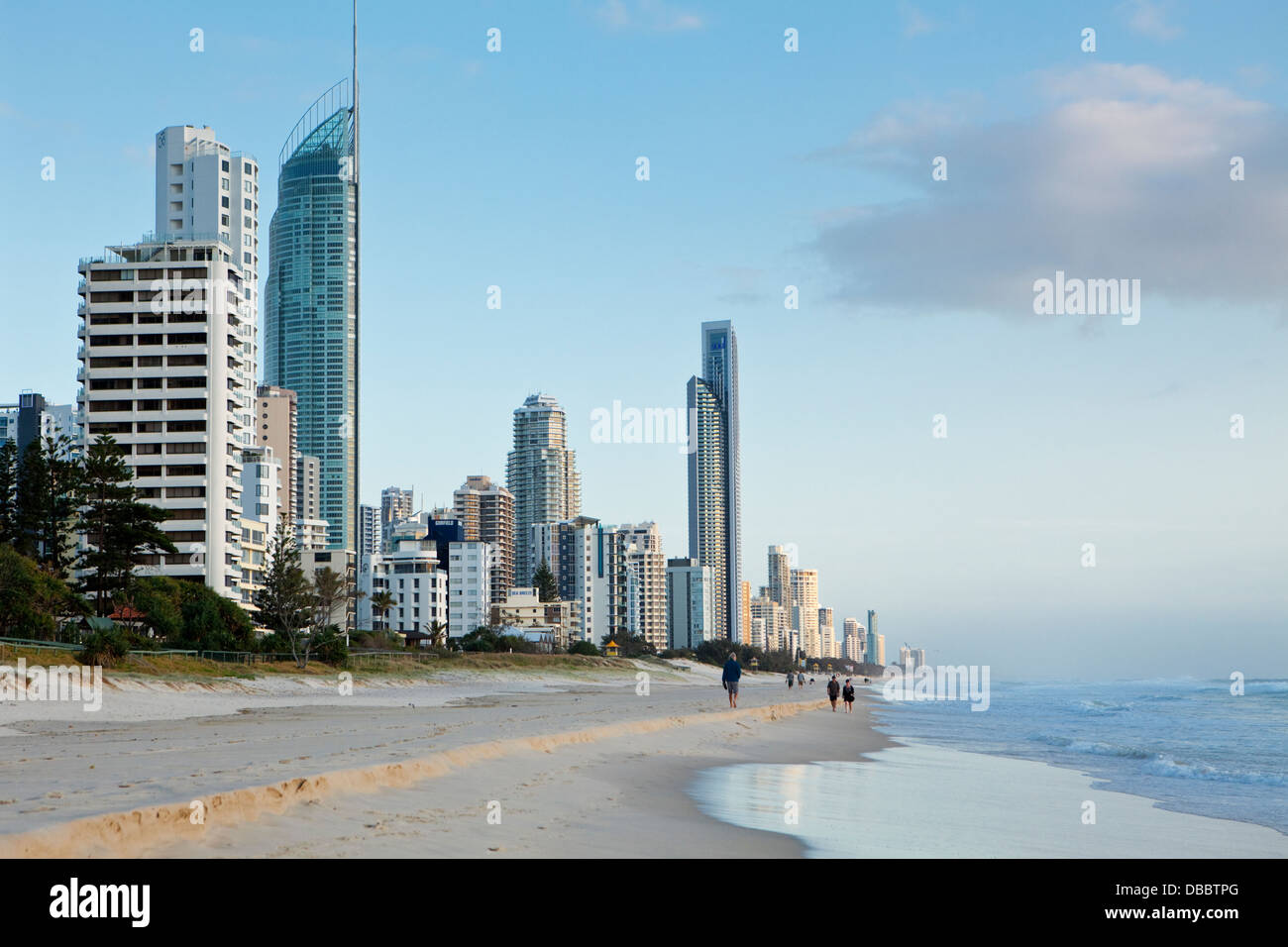 Dawn view of beach and city skyline at Surfers Paradise. Gold Coast, Queensland, Australia Stock Photo