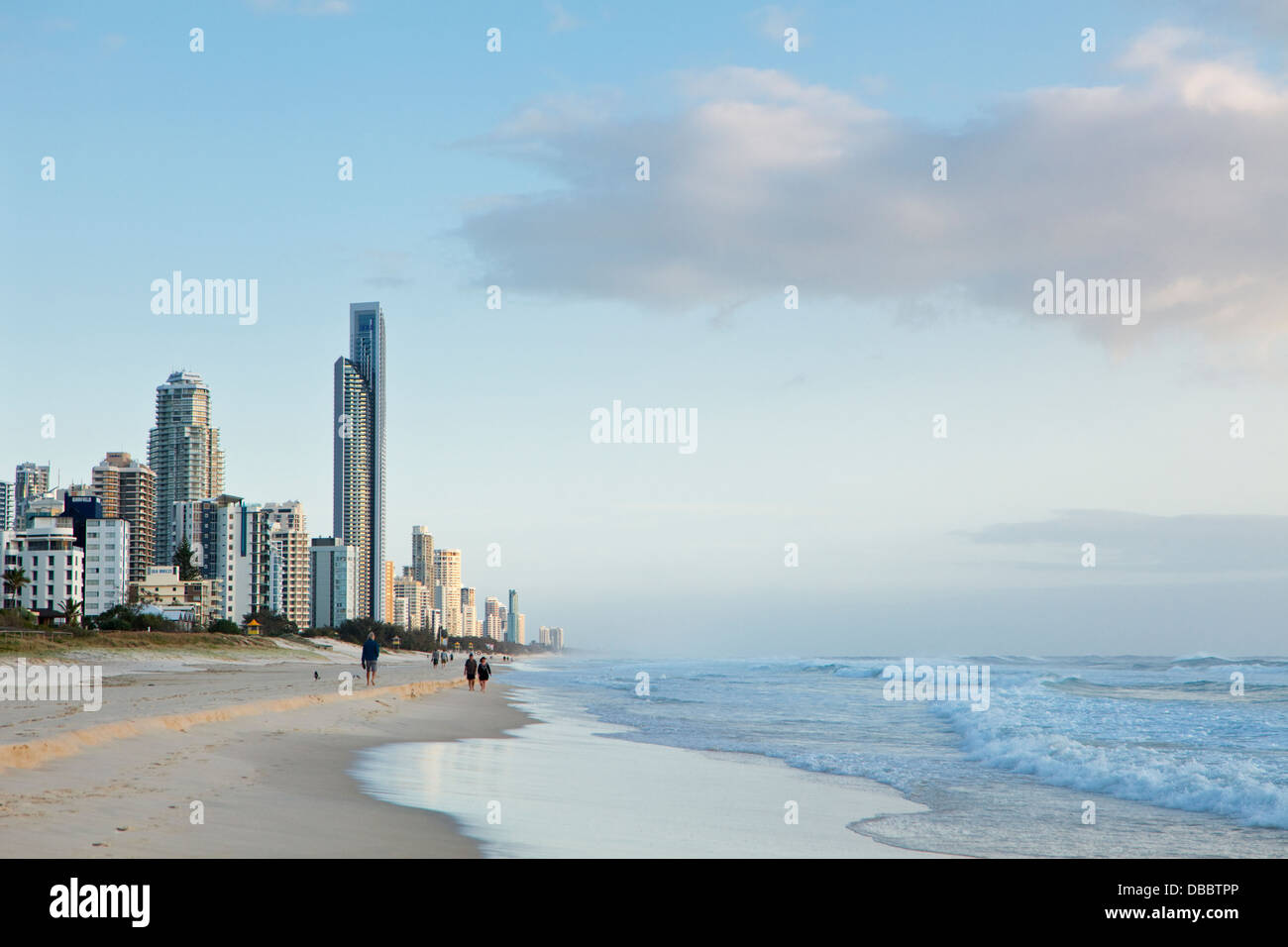 Dawn view of beach and city skyline at Surfers Paradise. Gold Coast, Queensland, Australia Stock Photo