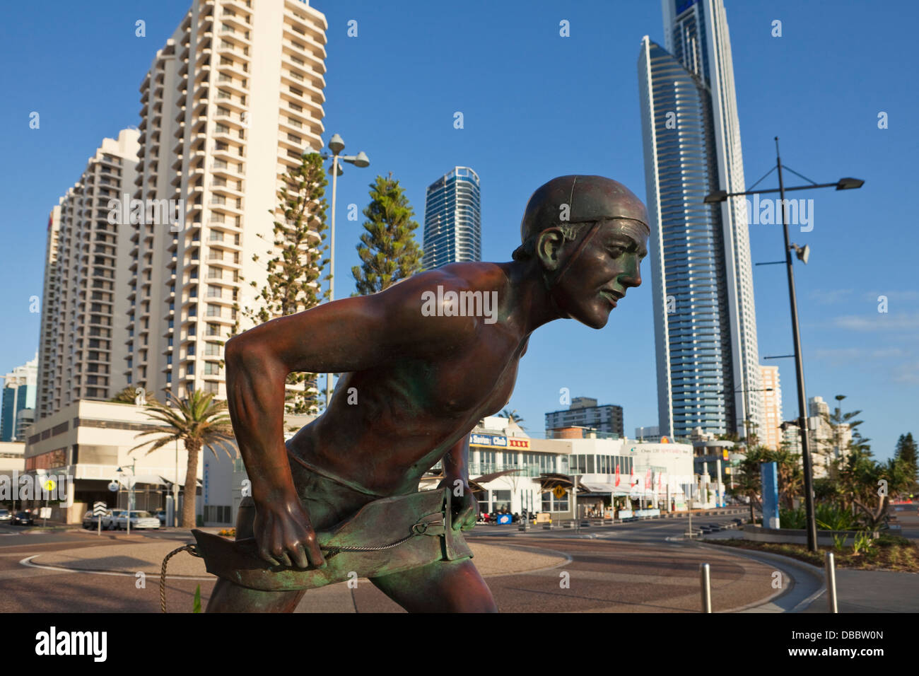 Surf lifesaving statue at Surfers Paradise, Gold Coast, Queensland, Australia Stock Photo