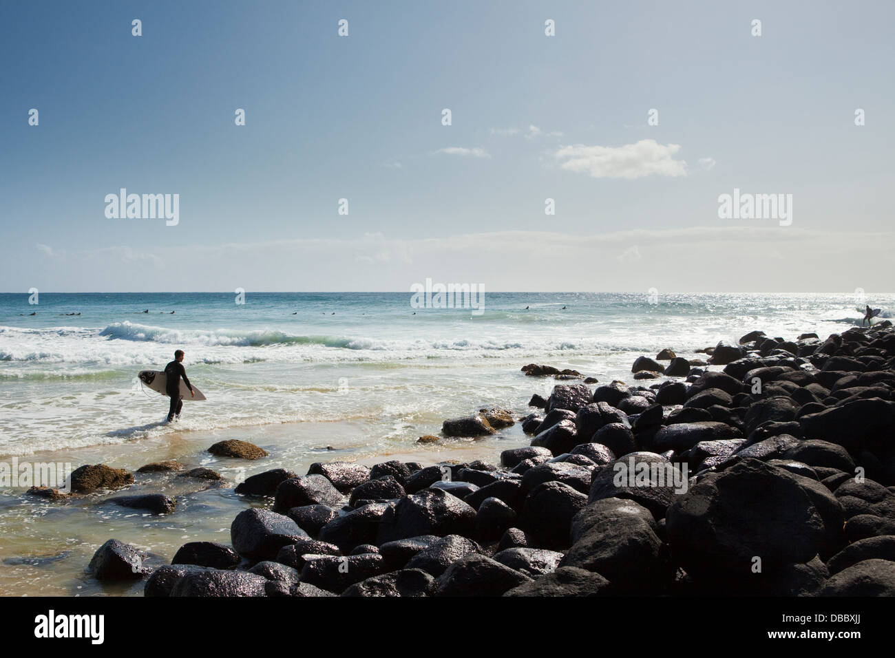 Surfer entering the water. Burleigh Heads, Gold Coast, Queensland, Australia Stock Photo