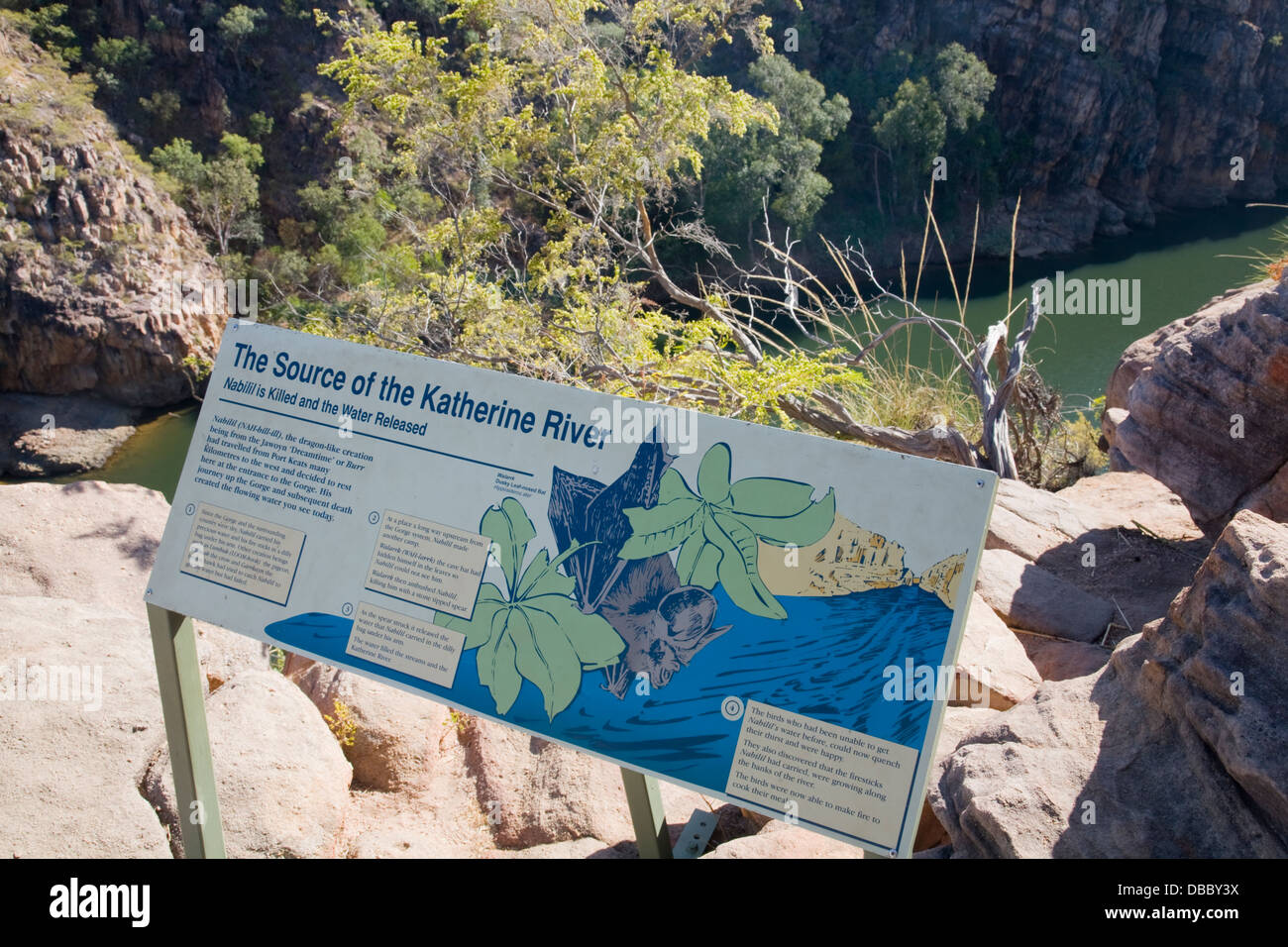 information board explaining the source of the katherine river in northern territory,australia Stock Photo