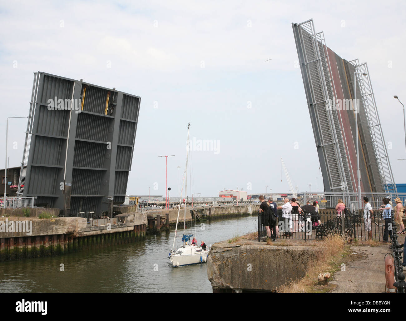 Raised Bascule road bridge Lowestoft Suffolk England over the River