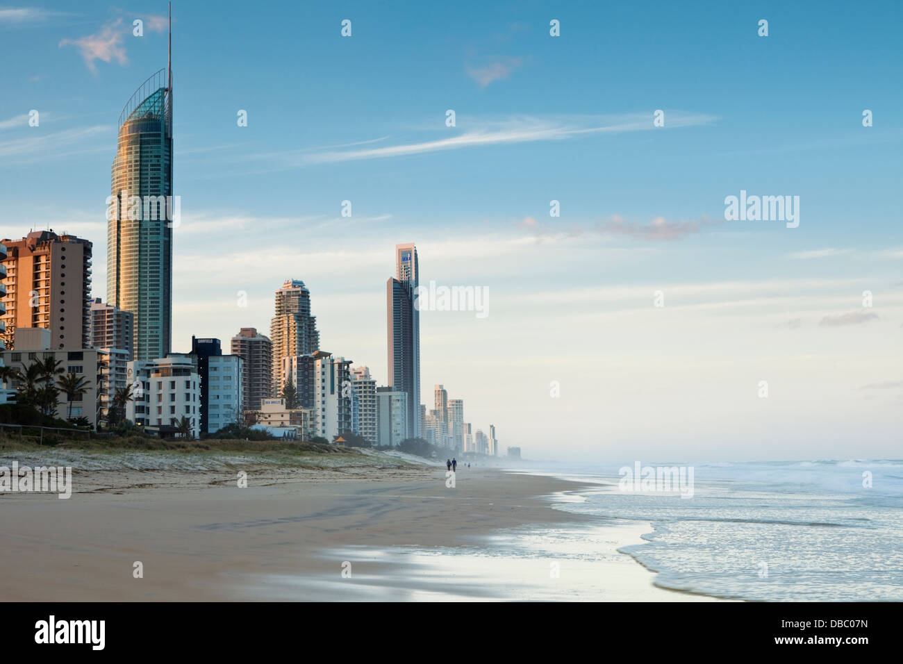 View along beach at Surfers Paradise at sunset. Gold Coast, Queensland, Australia Stock Photo