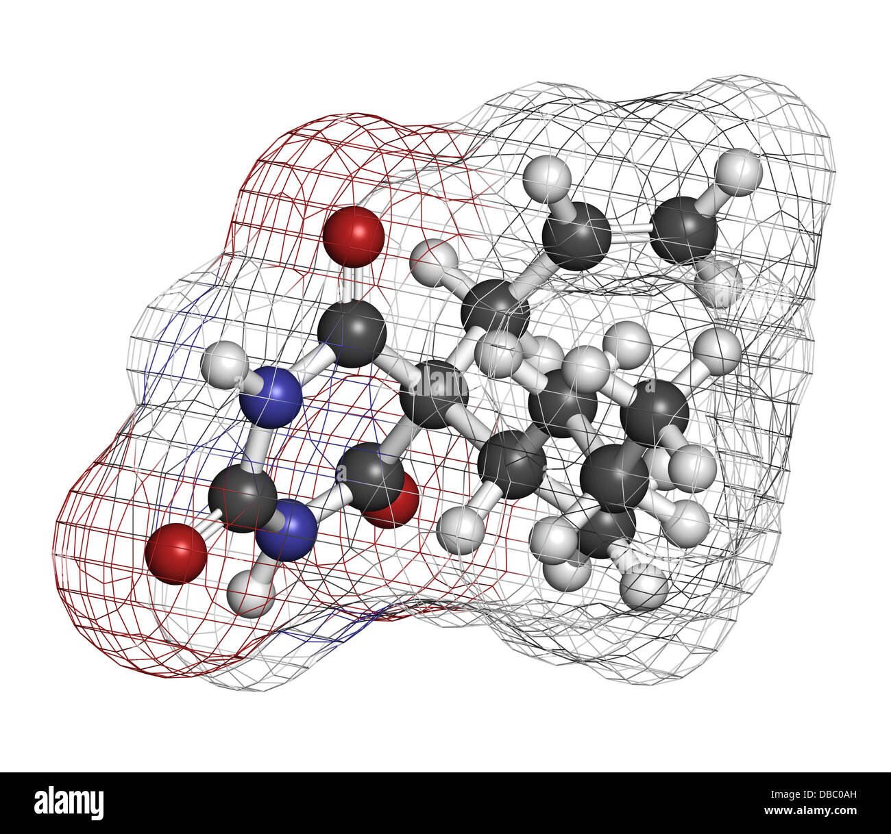 Barbiturates Color Secobarbital barbiturate sedative, chemical structure. Atoms are ...