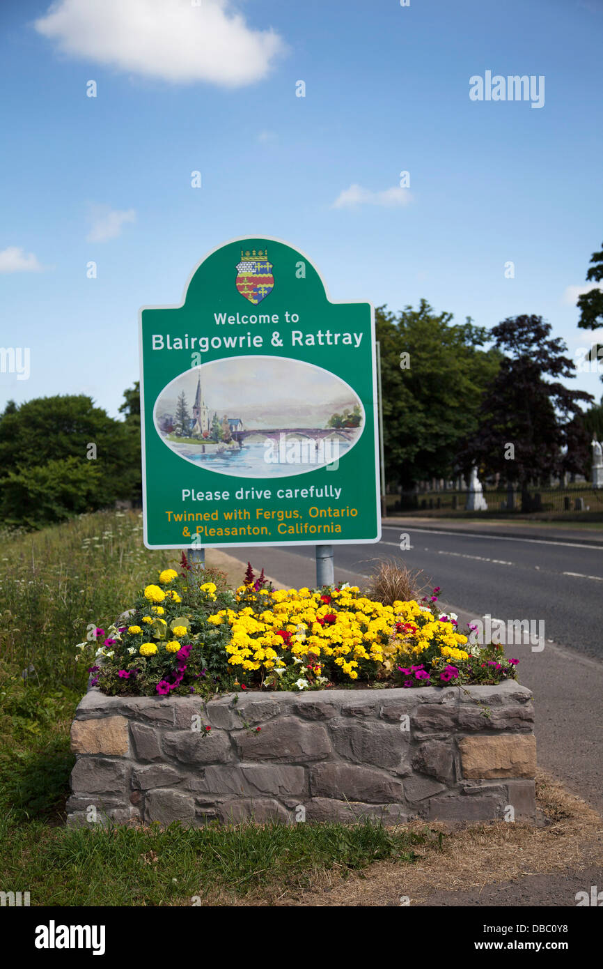 Blairgowrie & Rattray boundary town sign, Scotland, UK Stock Photo