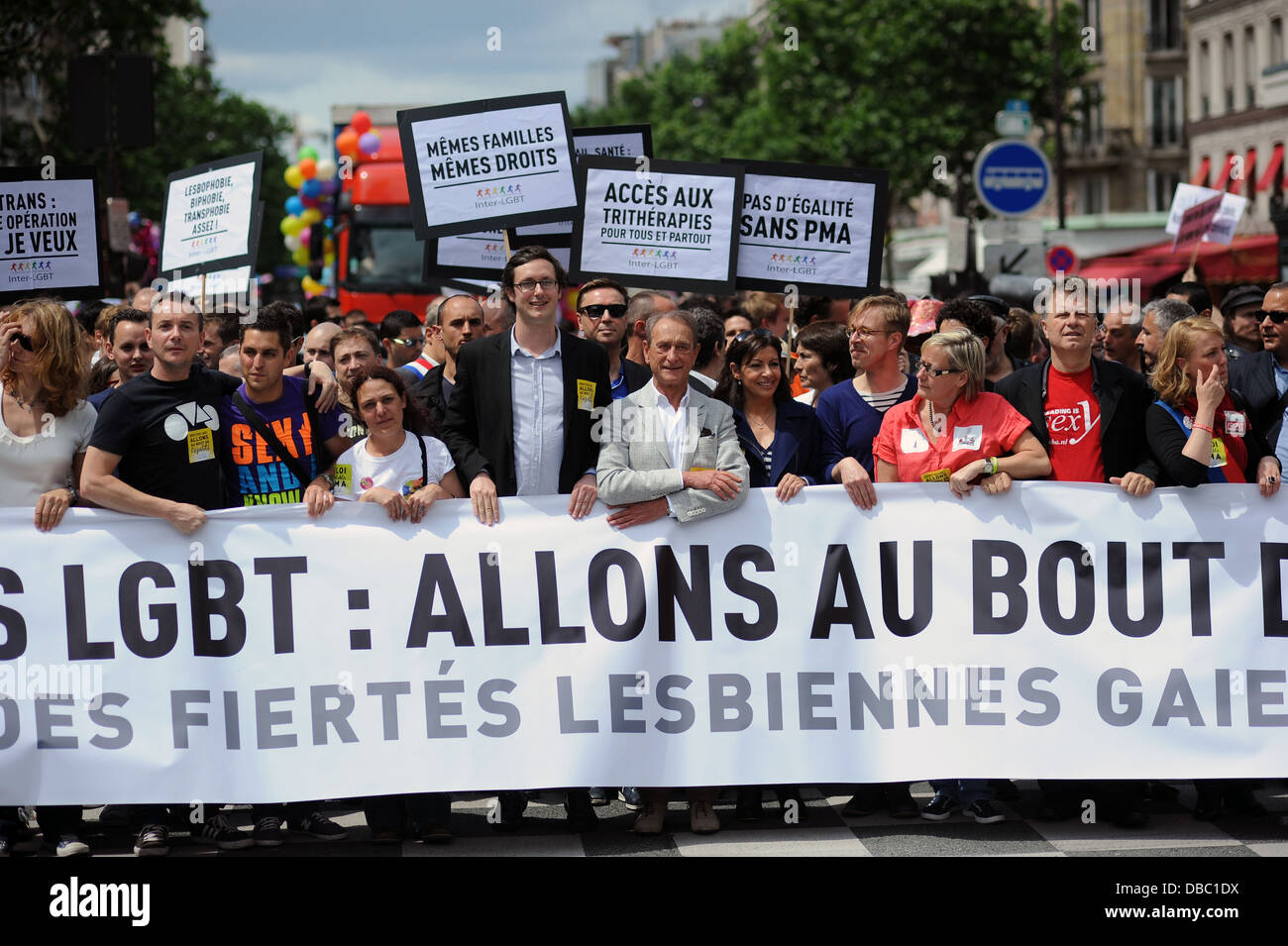 Paris mayor Bertrand Delanoe joins gay rights activists taking part in the Pride Parade in Paris, France. Stock Photo