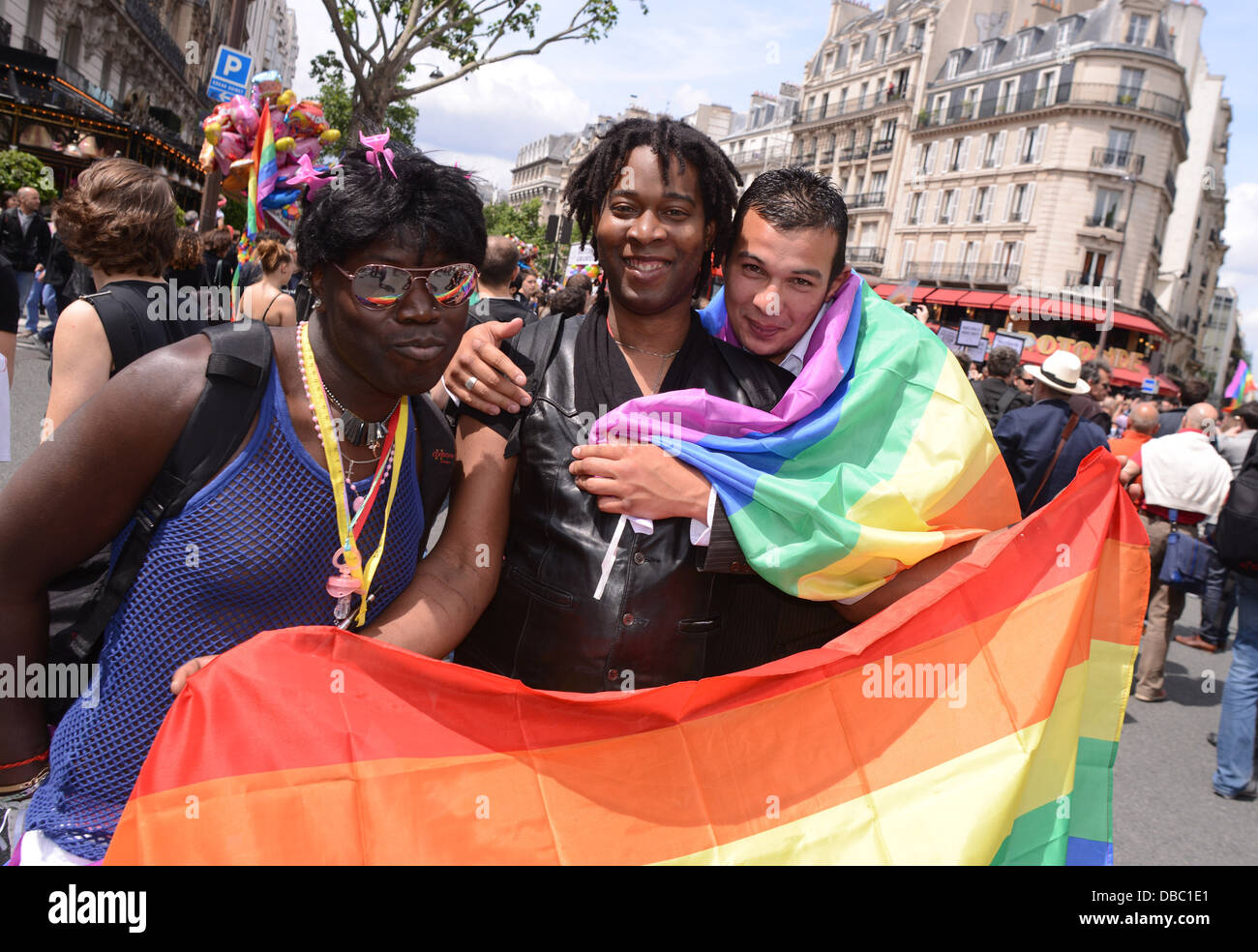 Gay rights activists take part in the Pride Parade in Paris, France. Stock Photo