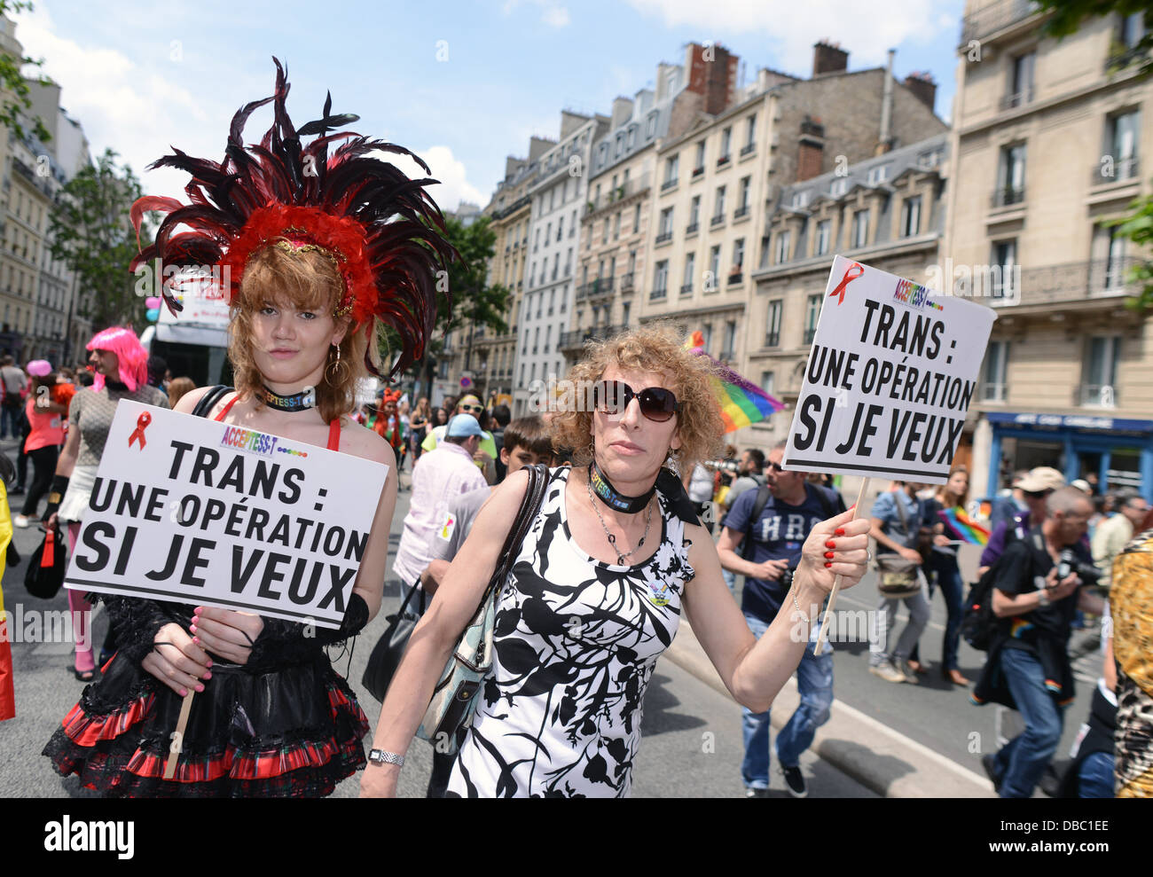 French transgender activists take part in the Gay Pride Parade in Paris, France. Stock Photo