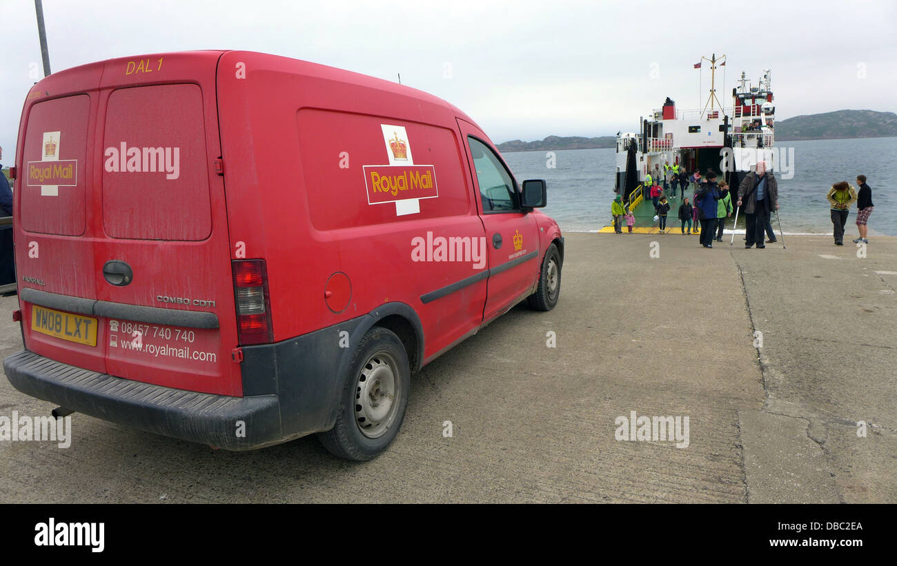 The Royal Mail van on the island of Iona  waiting  to board the ferry to Mull  Scotland Stock Photo