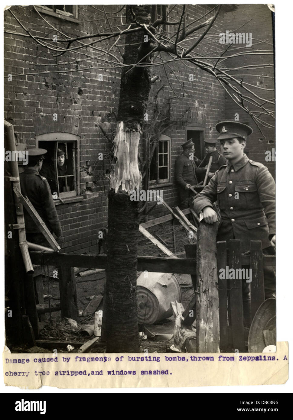 Damage caused by fragments of bursting bombs, thrown from zeppelins (Photo 24-28) Stock Photo