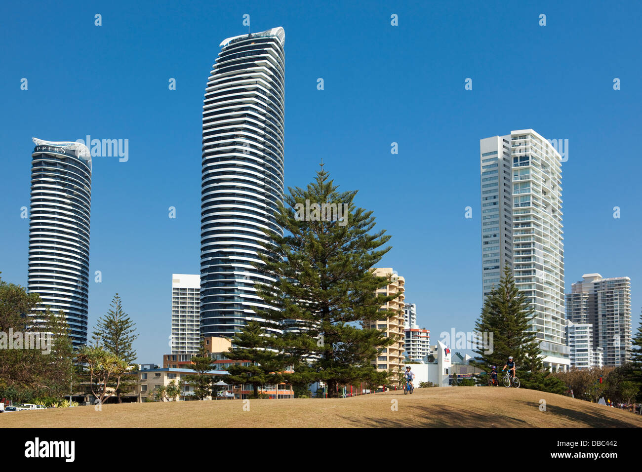 Pratten Park and highrise apartment blocks at Broadbeach. Gold Coast, Queensland, Australia Stock Photo