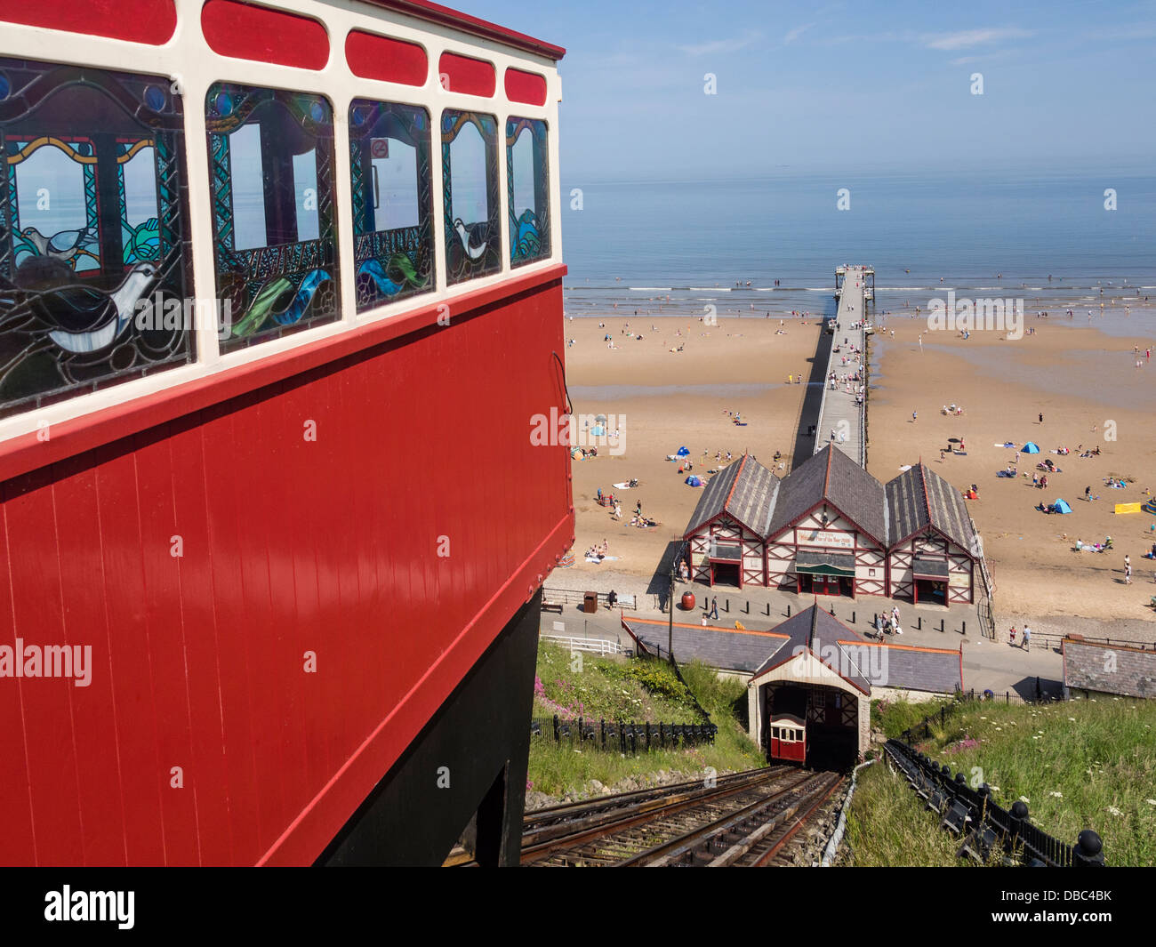 SaltburnbytheSea Pier and Cliff Lift Cleveland UK opened in 1884 and 120ft.high Stock Photo