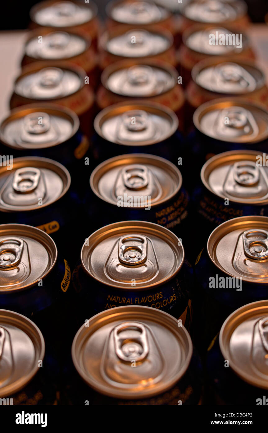 Unopened ring-pull drinks cans Stock Photo