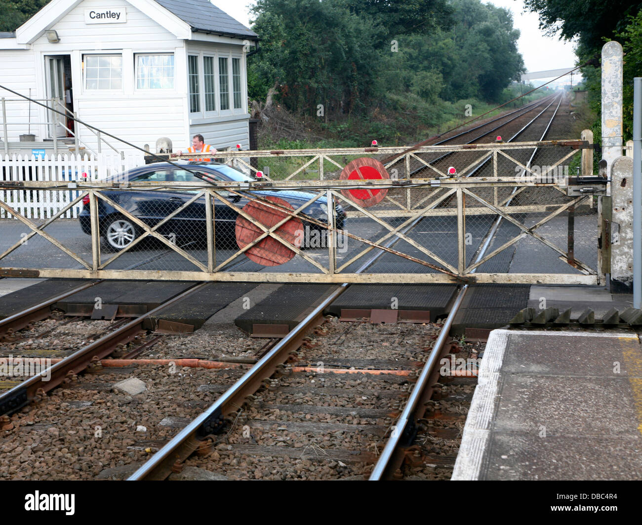 Manually operated railway level crossing at Cantley, Norfolk, England Stock Photo