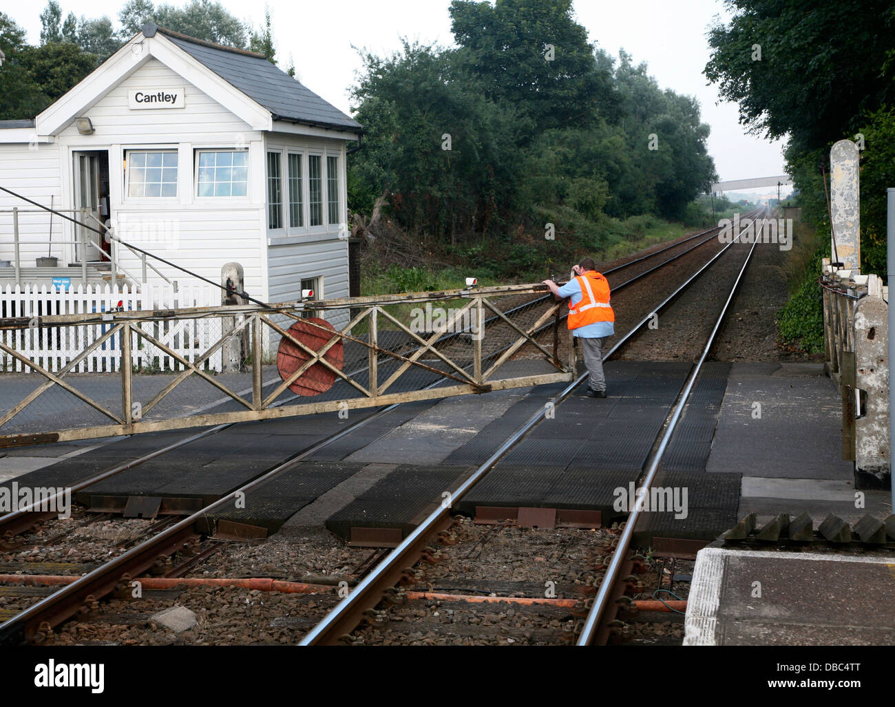 Manually operated railway level crossing at Cantley, Norfolk, England Stock Photo