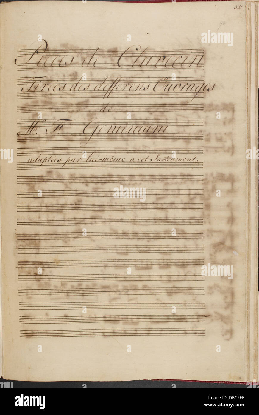 Francesco Saverio Geminiani - Pi C3 A8ces de clavecin. (BL Add MS 16155 f. 90r) Stock Photo
