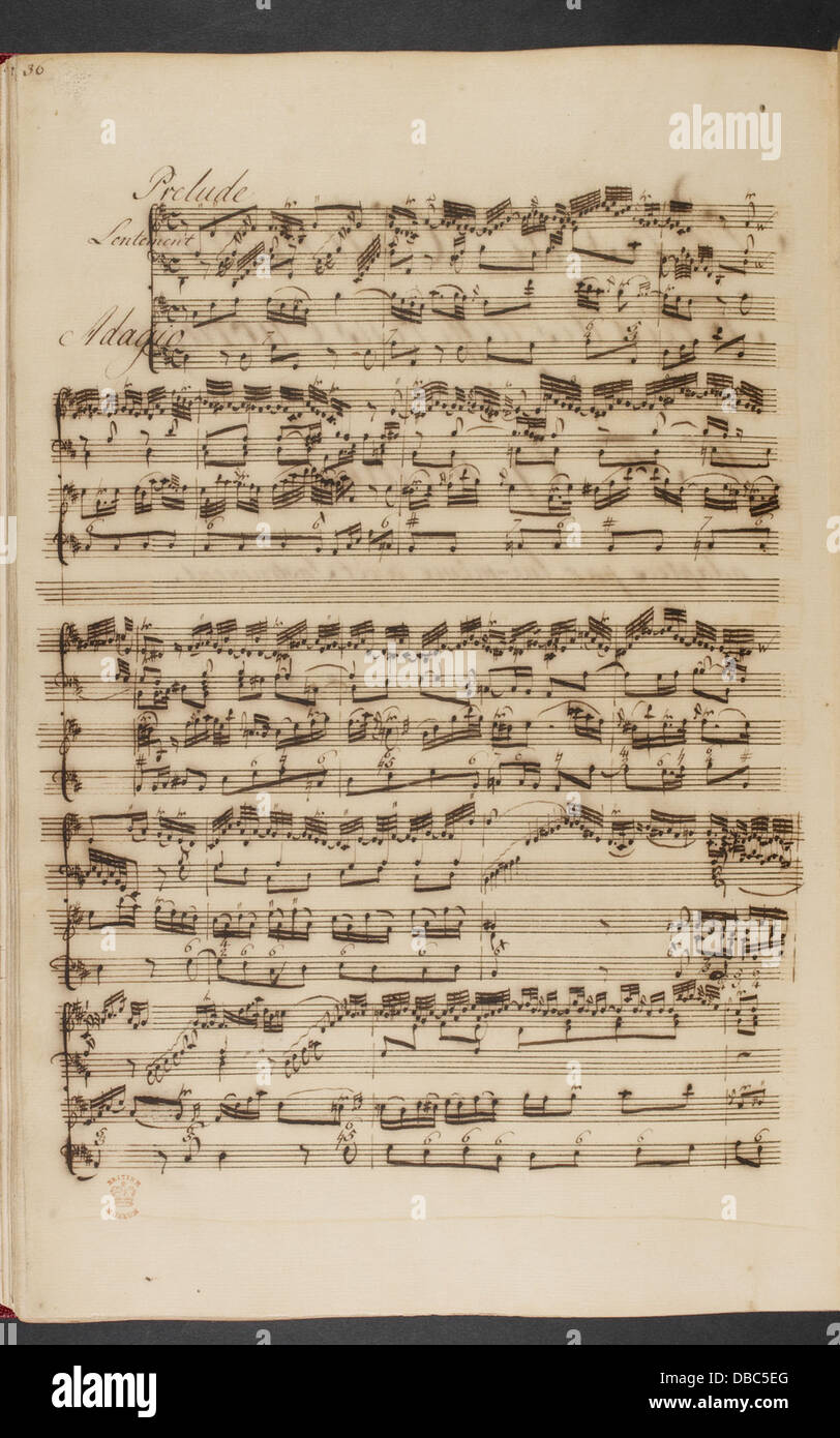 Francesco Saverio Geminiani - Pi C3 A8ces de clavecin. (BL Add MS 16155 f. 90v) Stock Photo