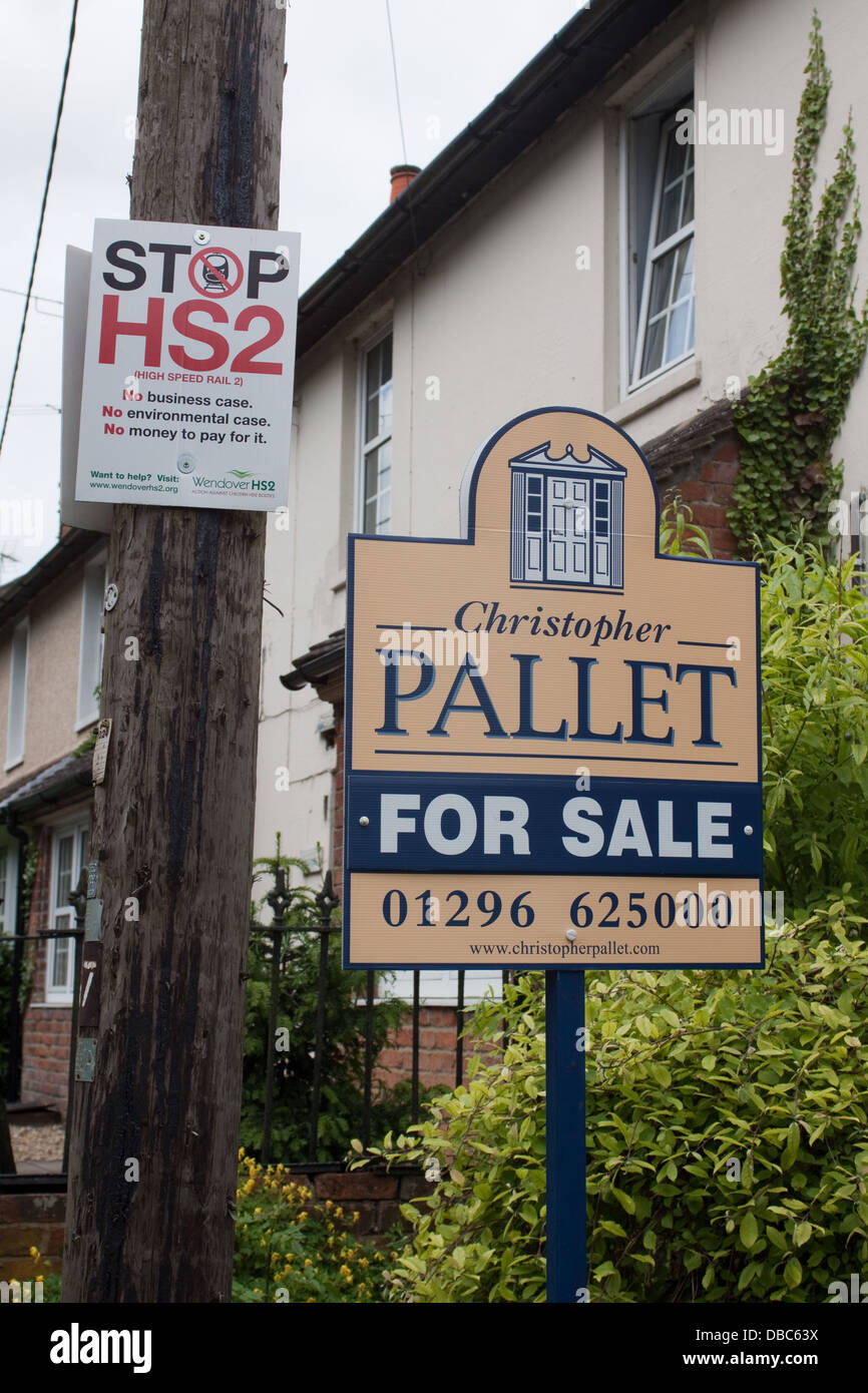 For Sale signs on houses in Wendover, Buckinghamshire that will be