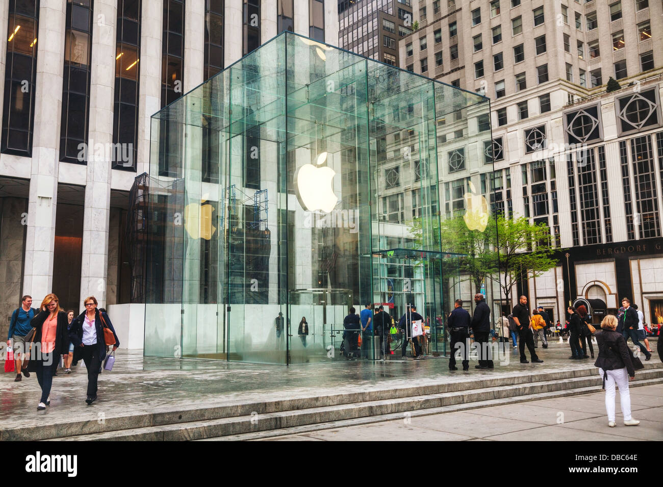 Entrance to Apple retail store in New York. The Apple Store is a chain of retail stores owned and operated by Apple Inc. Stock Photo