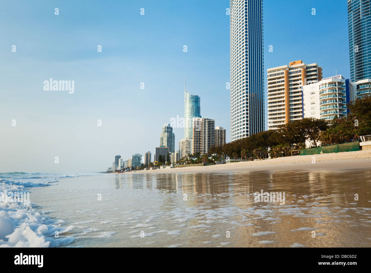 View along to skyline at Surfers Paradise at dawn. Gold Coast, Queensland, Australia Stock Photo