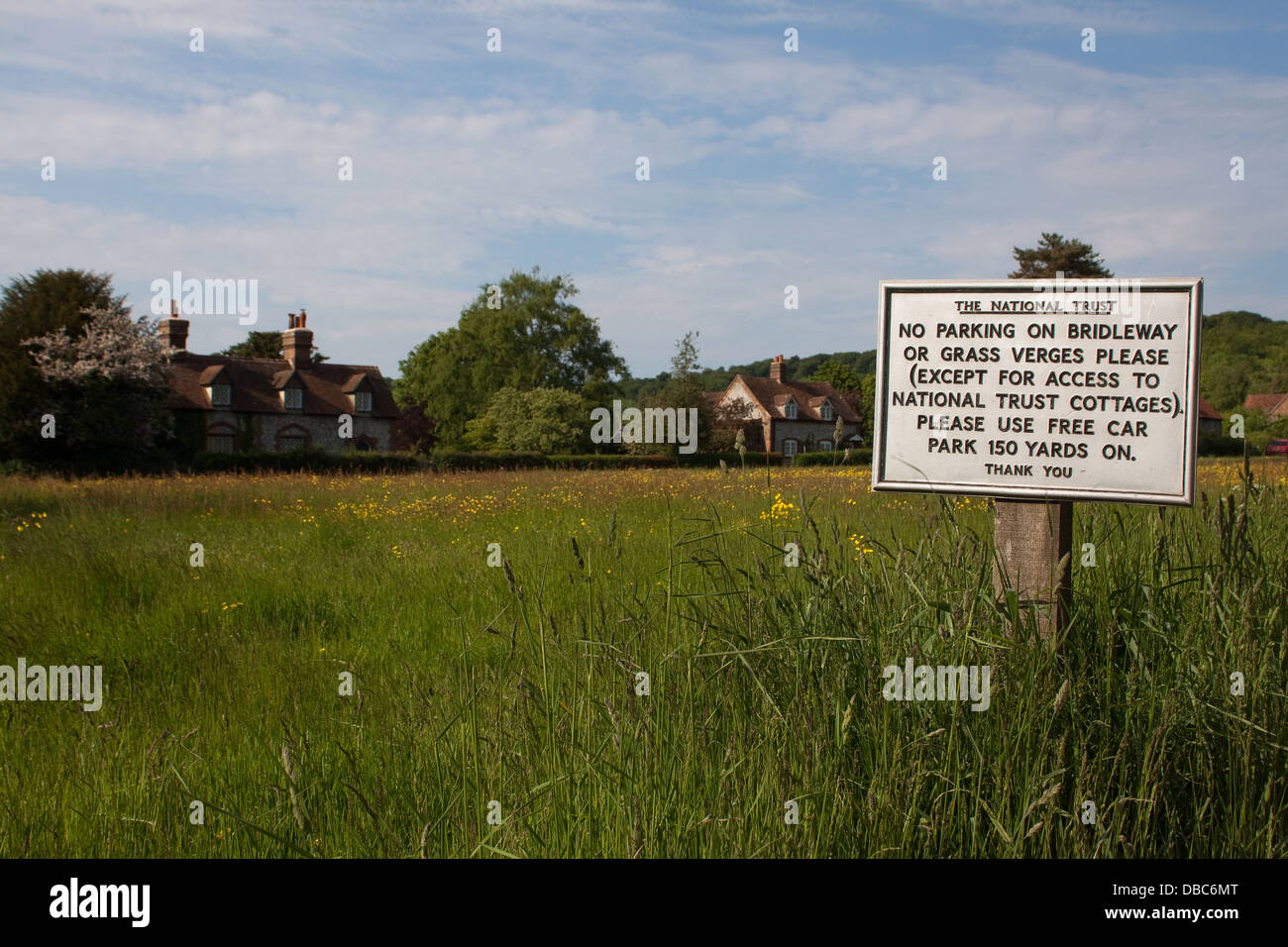 A National Trust sign "No Parking" in Bradenham, Buckinghamshire Stock