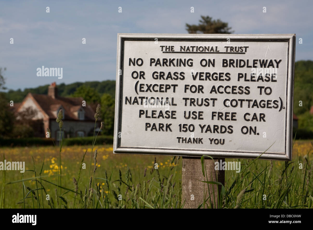 A National Trust sign "No Parking" in Bradenham, Buckinghamshire Stock