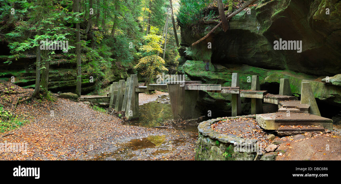 A Foot Bridge In The Scenic Old Man's Cave State Park During Autumn