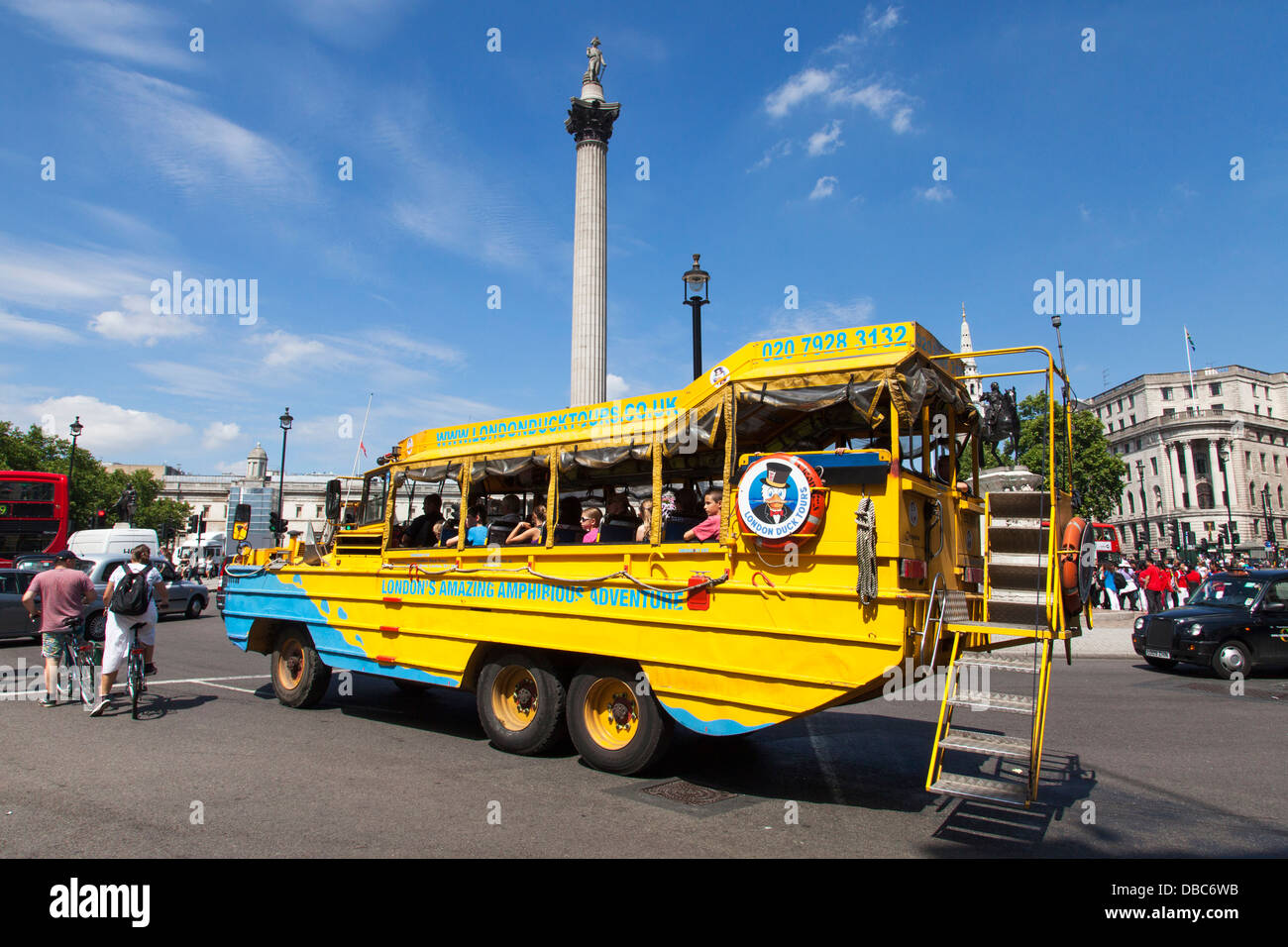 A London Duck Tours amphibious vehicle in Trafalgar Square, London, U.K. Stock Photo