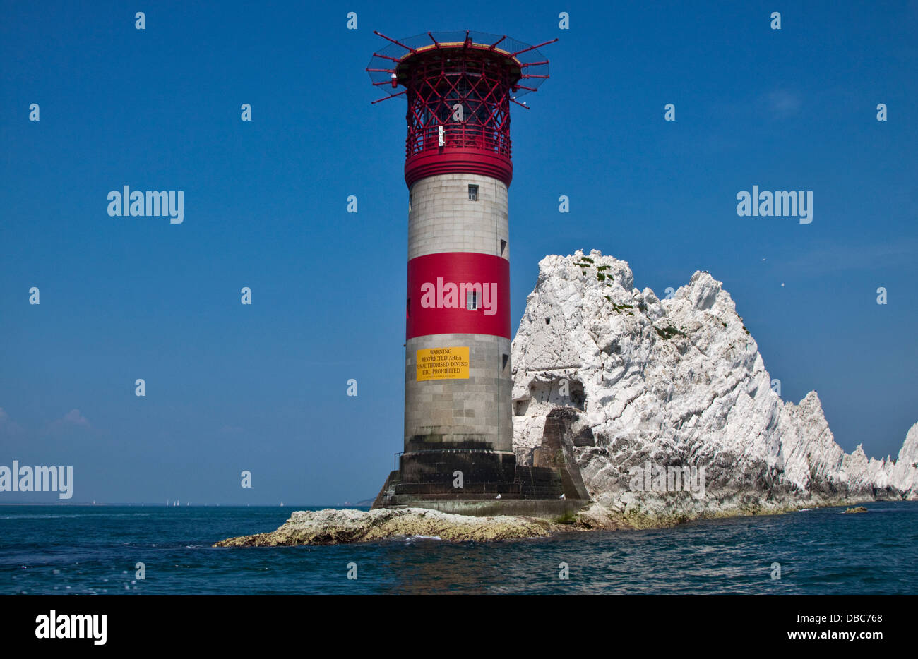 The Needles Lighthouse, Freshwater, Isle of Wight, Hampshire, England Stock Photo